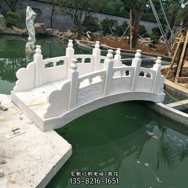 景區(qū)園林造景天然石材漢白玉石雕小拱橋