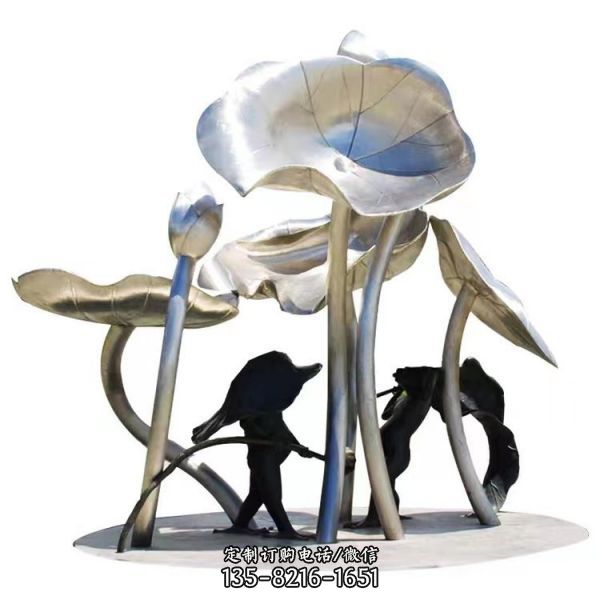 不銹鋼拋光荷花荷葉雕塑小區(qū)噴泉裝飾擺件