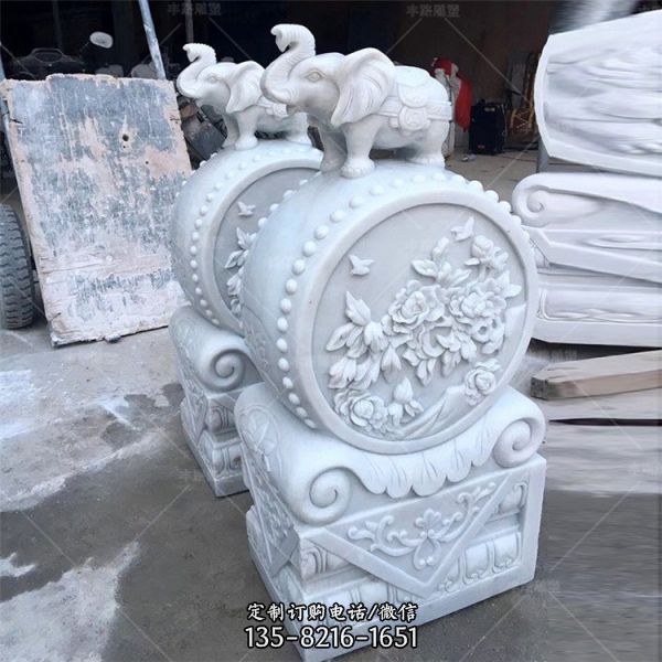 別墅景區建筑門口漢白玉小象抱鼓石擺件（2）