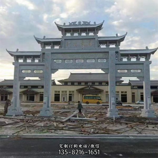 廣場園林仿古青石大型中式石雕門樓（5）