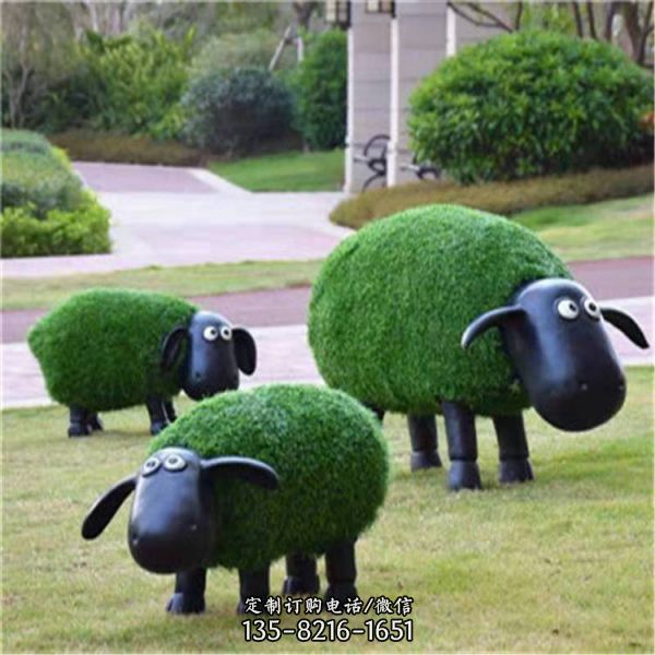 戶外幼兒園景觀玻璃鋼草坪植絨肖恩羊裝飾擺件（1）