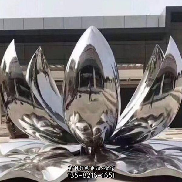 荷花雕塑 不銹鋼鏡面鐵藝鏤空戶外園林?jǐn)[件（4）