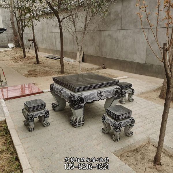 園林休息下棋中式浮雕石桌石凳雕塑（1）