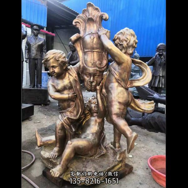 戶外銅雕西方創意兒童噴泉雕塑（4）