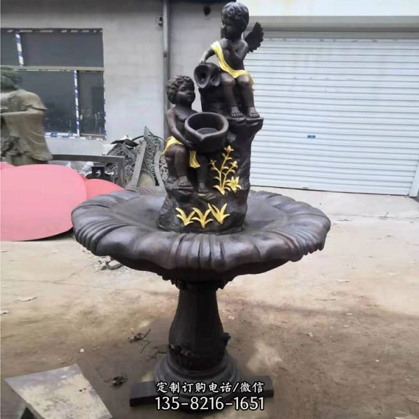 戶外銅雕西方創意兒童噴泉雕塑（1）