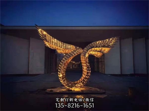戶外廣場大型創意抽象不銹鋼翅膀雕塑（3）