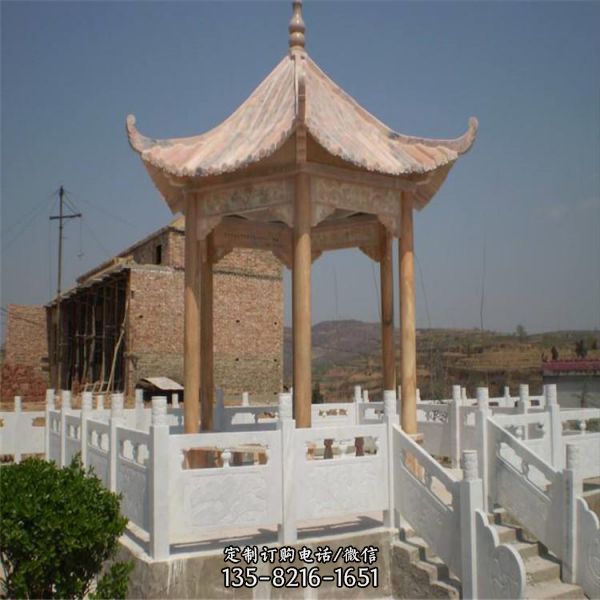 大理石晚霞紅石雕家用院子古建六角涼亭