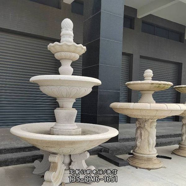流水黃銹石水缽雕塑 石雕歐式噴泉雕塑（2）