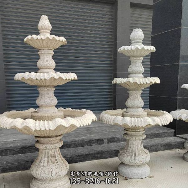 流水黃銹石水缽雕塑 石雕歐式噴泉雕塑（5）