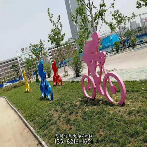 不銹鋼剪影騎自行車運動人物雕塑（4）