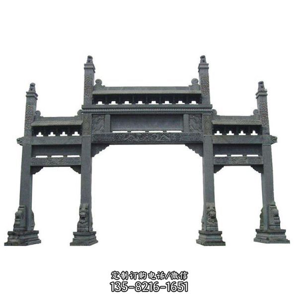 園林入口古建大理石三門門樓牌坊（5）