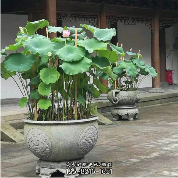 庭院別墅擺放青石雕刻仿古石頭魚缸（4）