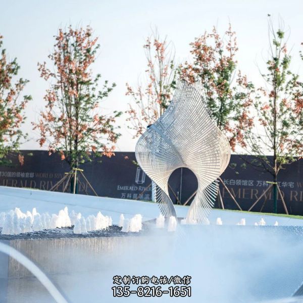 戶外售樓處園林不銹鋼抽象翅膀圓環(huán)水景雕塑（4）