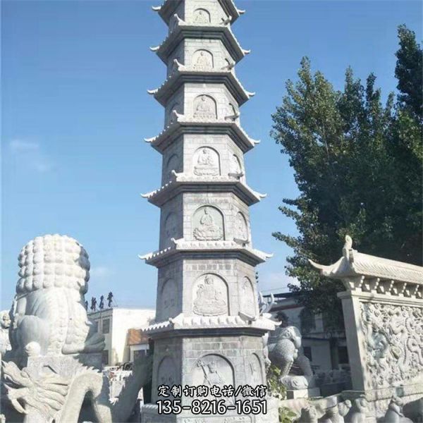 寺廟大型多層石雕舍利塔雕塑（4）