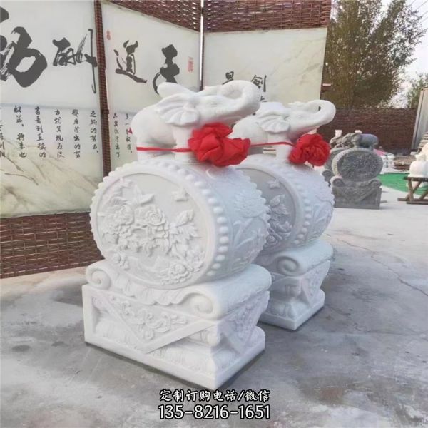 景區園林戶外擺件青石浮雕花做舊抱鼓石門墩雕塑（4）