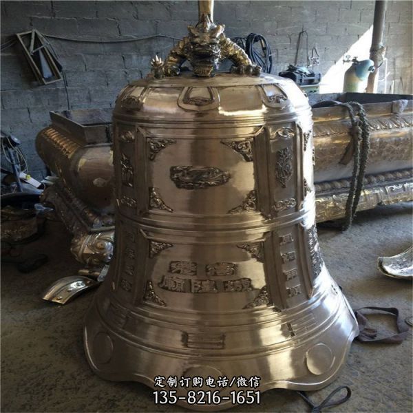 寺廟大型不銹鋼仿銅園林祈福銅鐘雕塑（4）