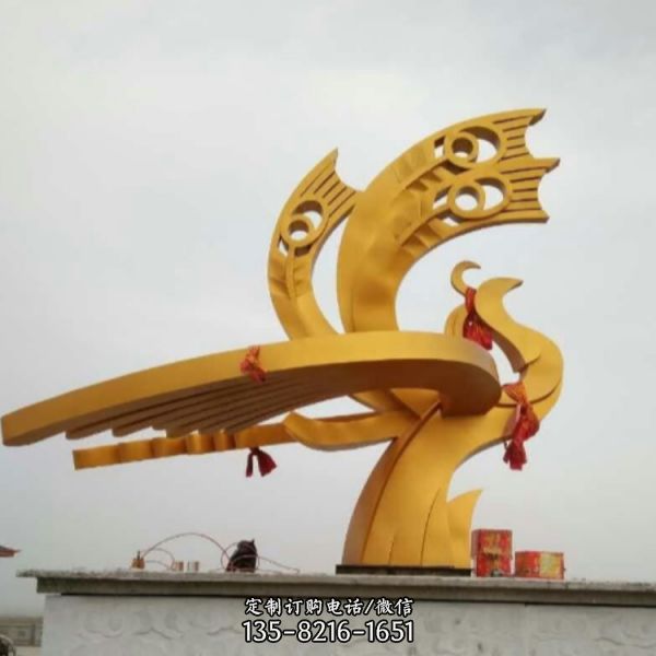 大型不銹鋼抽象鳳凰雕塑廣場園林景觀擺件（3）