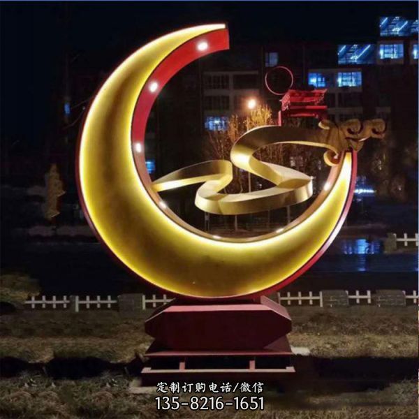 不銹鋼發光月亮雕塑大型戶外創意照明景觀雕塑（1）