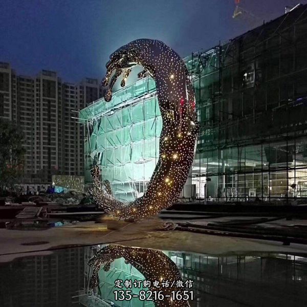 不銹鋼發光月亮雕塑大型戶外創意照明景觀雕塑（4）