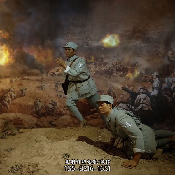 景區玻璃鋼彩繪仿真人物八路軍雕塑