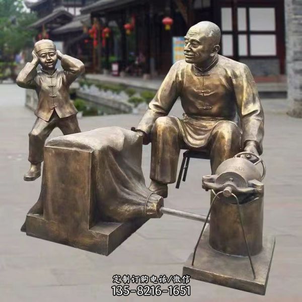 民俗小品玻璃鋼仿銅園林景觀人物雕塑（3）