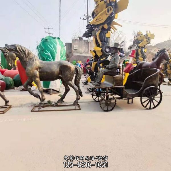 步行街雕塑大型擺件玻璃鋼仿銅馬車雕塑（4）