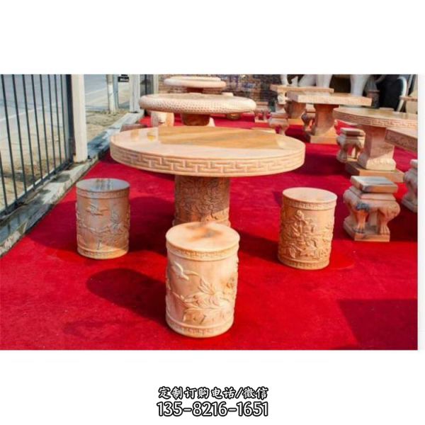公園晚霞紅休閑房型石桌石凳雕塑（4）