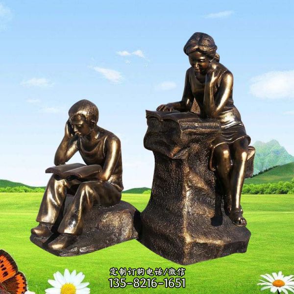 校園玻璃鋼仿銅園林景觀讀書的人物雕塑（3）