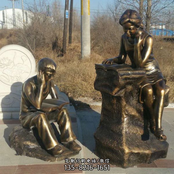 校園玻璃鋼仿銅園林景觀讀書的人物雕塑（2）