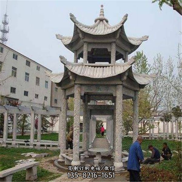 景區大型石雕中式戶外涼亭雕塑（3）