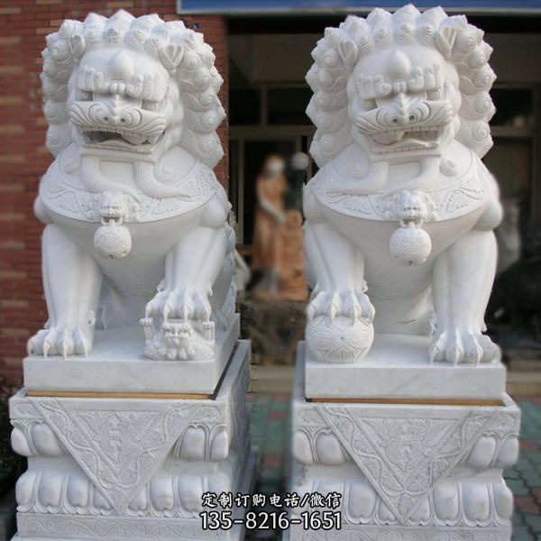 漢白玉仿古墓地陵園家族墳地石獅子雕塑（1）