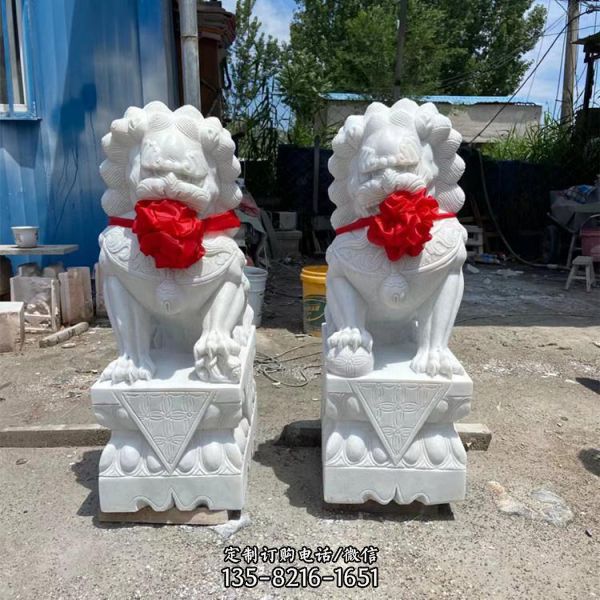 漢白玉仿古墓地陵園家族墳地石獅子雕塑（3）