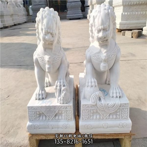 漢白玉仿古墓地陵園家族墳地石獅子雕塑（5）