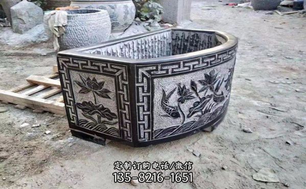 庭院室外擺放青石仿古雕刻荷花缸魚缸（3）