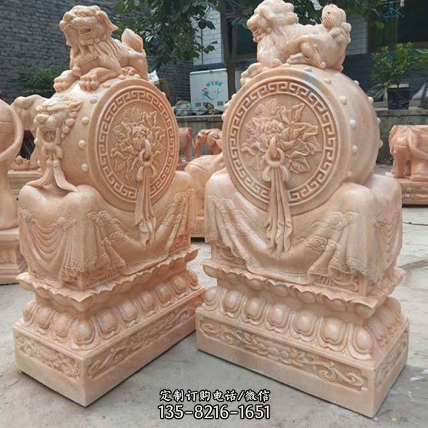 小區門口漢白玉雕刻中式傳統擺件抱鼓石（2）