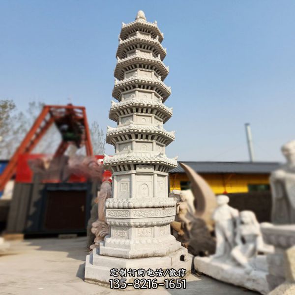 寺院景點擺放漢白玉雕刻舍利塔 經幢塔石雕（4）