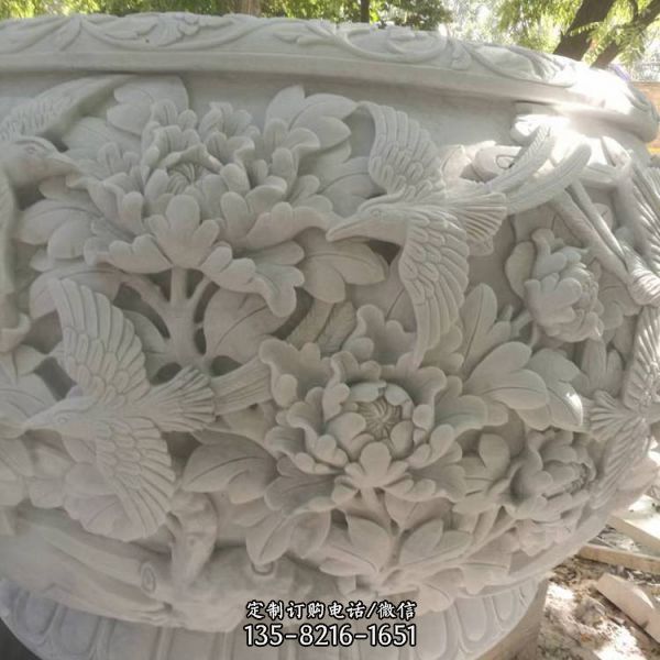 庭院漢白玉高浮雕花盆魚缸（1）