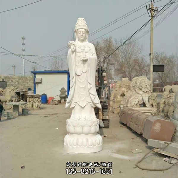 寺廟景點(diǎn)擺放石雕漢白玉站立滴水觀音佛像人物雕塑（2）