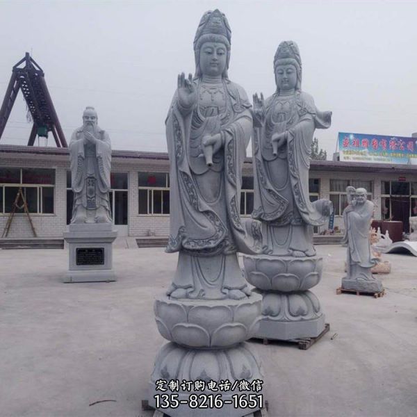 寺廟景點(diǎn)擺放石雕漢白玉站立滴水觀音佛像人物雕塑（1）