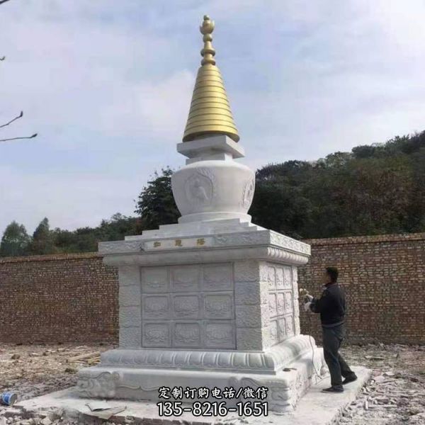 大型戶外寺廟大理石石雕舍利塔雕塑