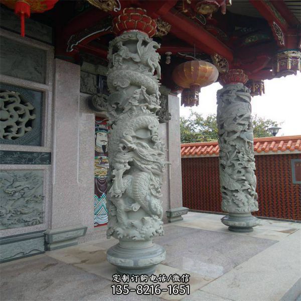 花崗巖石材龍柱 寺院石雕景區擺放文化柱雕塑（3）
