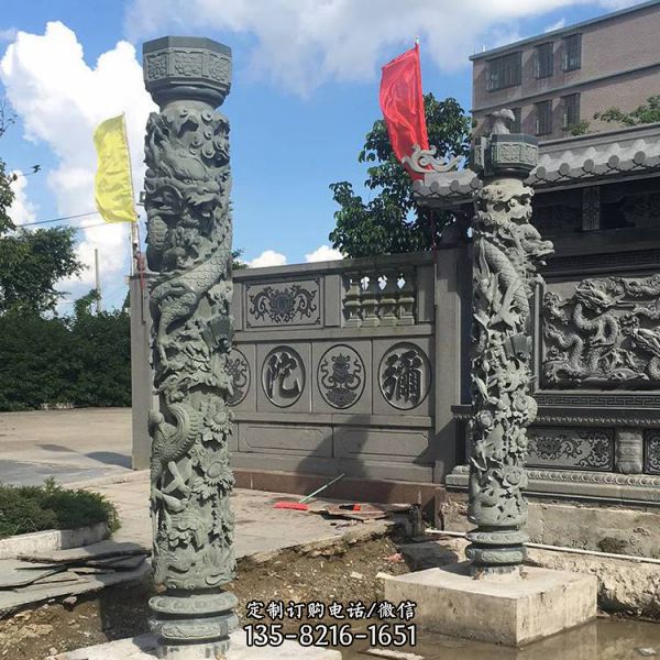 花崗巖石材龍柱 寺院石雕景區擺放文化柱雕塑（1）