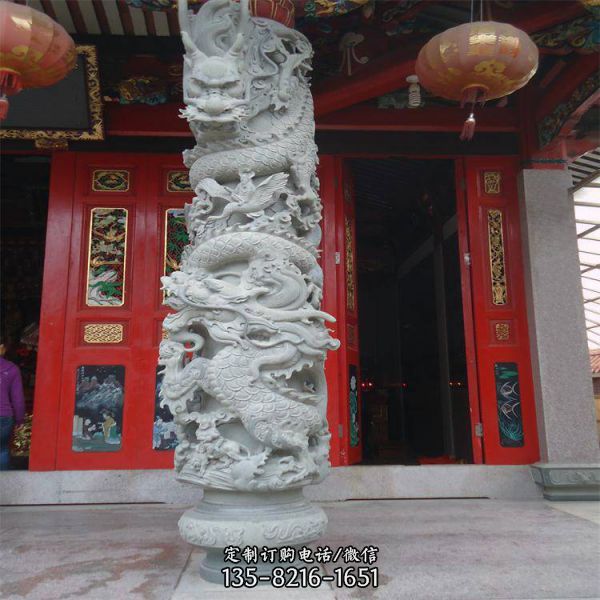 花崗巖石材龍柱 寺院石雕景區擺放文化柱雕塑（4）