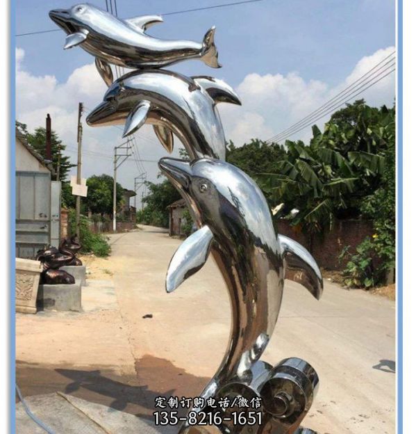 公園不銹鋼抽象鏡面海洋動物海豚雕塑（2）