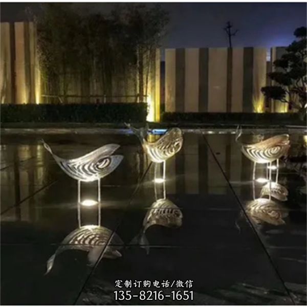 酒店噴泉擺放不銹鋼抽象魚群水景雕塑