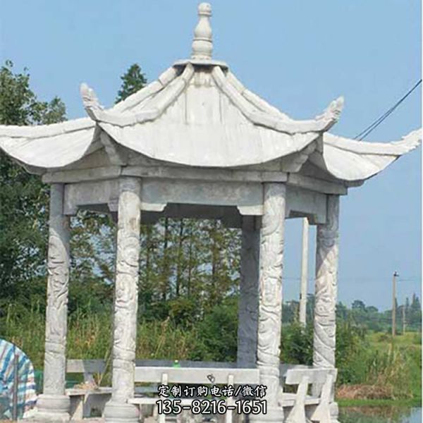 景區(qū)公園仿古六角石雕休閑單層石亭子（3）