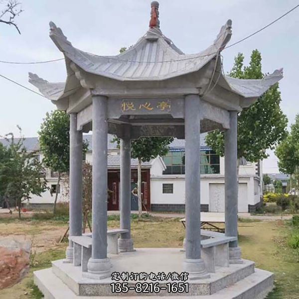 景區(qū)公園仿古六角石雕休閑單層石亭子（2）