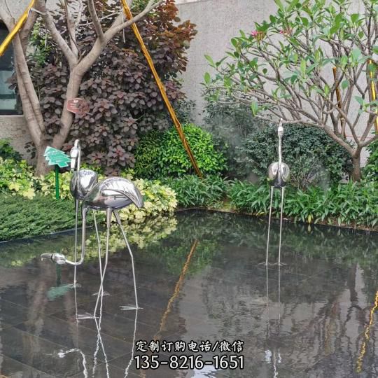 水池不銹鋼鏡面丹頂鶴仙鶴動物擺件（2）