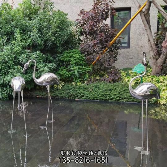 水池不銹鋼鏡面丹頂鶴仙鶴動物擺件（3）