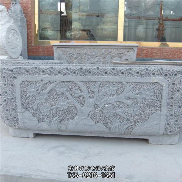 荷花魚魚缸 大理石石雕水缽老式花盆雕塑（3）